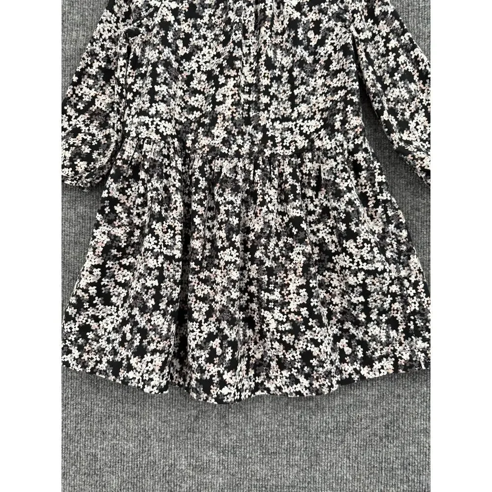 Baby Gap Girls Ditsy Floral Drop Waist Dress Size 4 Black Pink Lined 100% Cotton
